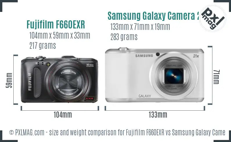 Fujifilm F660EXR vs Samsung Galaxy Camera 2 size comparison Fujifilm F660EXR vs Samsung Galaxy Camera 2 size comparison