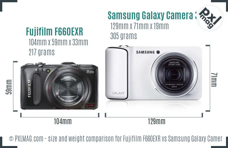 Fujifilm F660EXR vs Samsung Galaxy Camera 3G size comparison