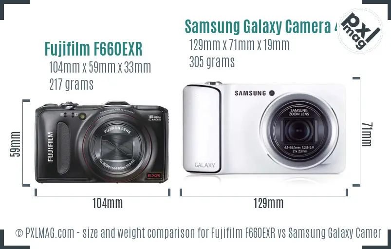 Fujifilm F660EXR vs Samsung Galaxy Camera 4G size comparison Fujifilm F660EXR vs Samsung Galaxy Camera 4G size comparison