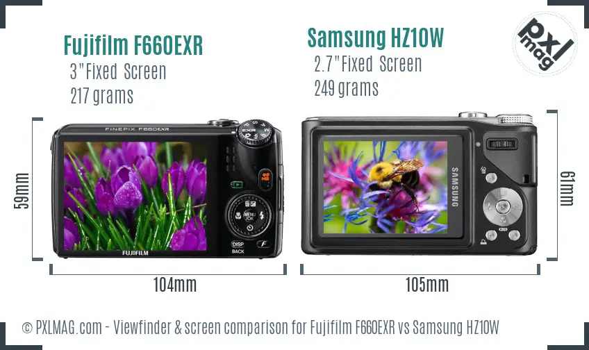 Fujifilm F660EXR vs Samsung HZ10W Screen and Viewfinder comparison