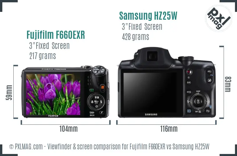 Fujifilm F660EXR vs Samsung HZ25W Screen and Viewfinder comparison
