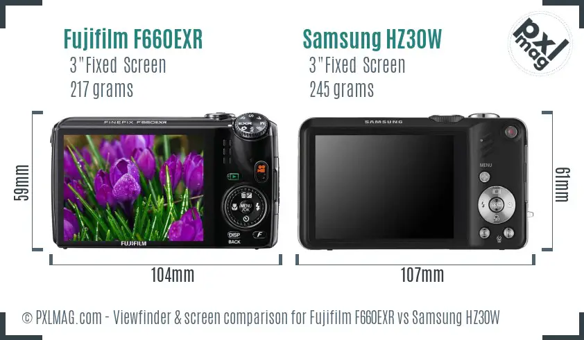 Fujifilm F660EXR vs Samsung HZ30W Screen and Viewfinder comparison Fujifilm F660EXR vs Samsung HZ30W Screen and Viewfinder comparison