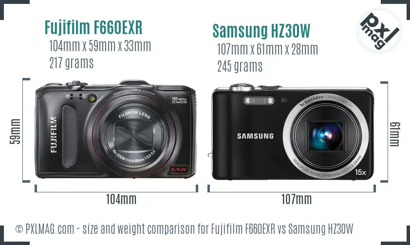 Fujifilm F660EXR vs Samsung HZ30W size comparison Fujifilm F660EXR vs Samsung HZ30W size comparison