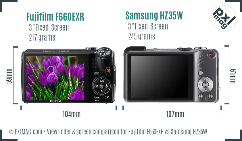 Fujifilm F660EXR vs Samsung HZ35W Screen and Viewfinder comparison