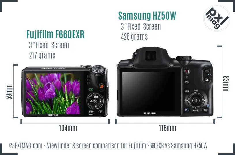 Fujifilm F660EXR vs Samsung HZ50W Screen and Viewfinder comparison