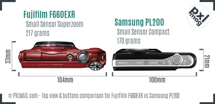 Fujifilm F660EXR vs Samsung PL200 top view buttons comparison