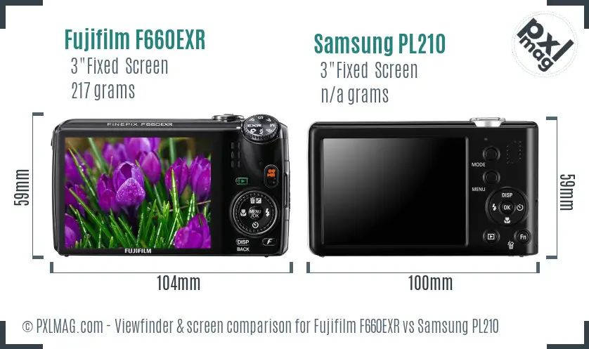 Fujifilm F660EXR vs Samsung PL210 Screen and Viewfinder comparison