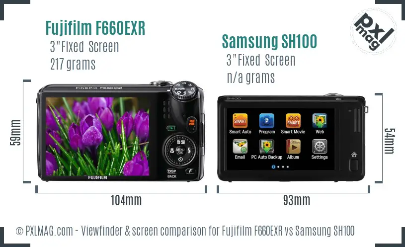 Fujifilm F660EXR vs Samsung SH100 Screen and Viewfinder comparison