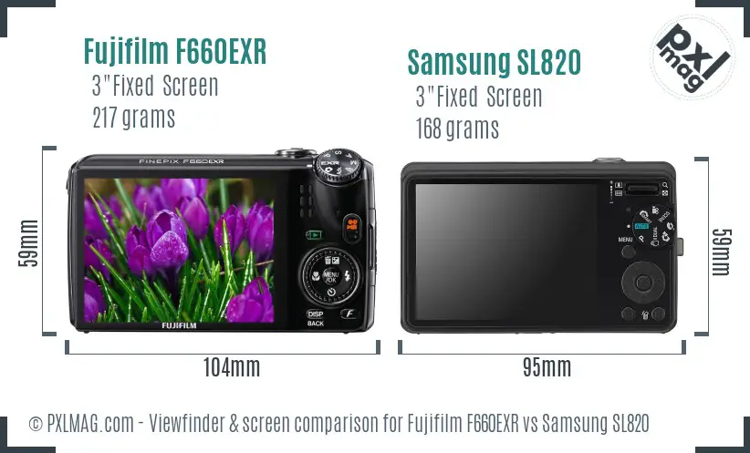 Fujifilm F660EXR vs Samsung SL820 Screen and Viewfinder comparison