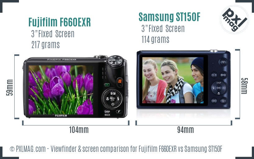 Fujifilm F660EXR vs Samsung ST150F Screen and Viewfinder comparison