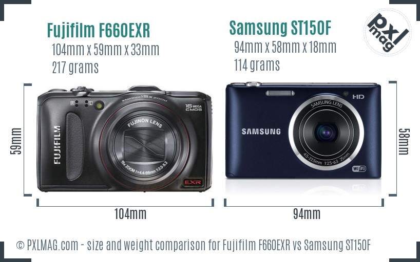 Fujifilm F660EXR vs Samsung ST150F size comparison