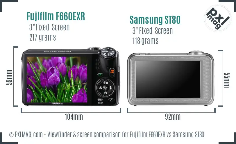Fujifilm F660EXR vs Samsung ST80 Screen and Viewfinder comparison