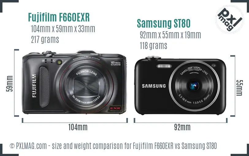 Fujifilm F660EXR vs Samsung ST80 size comparison