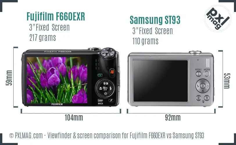 Fujifilm F660EXR vs Samsung ST93 Screen and Viewfinder comparison