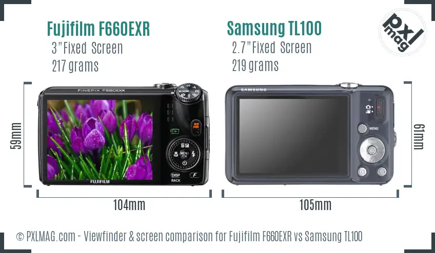 Fujifilm F660EXR vs Samsung TL100 Screen and Viewfinder comparison