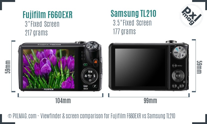 Fujifilm F660EXR vs Samsung TL210 Screen and Viewfinder comparison