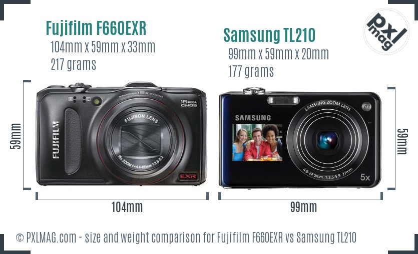 Fujifilm F660EXR vs Samsung TL210 size comparison Fujifilm F660EXR vs Samsung TL210 size comparison