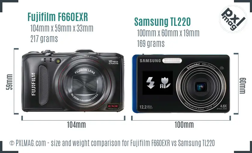 Fujifilm F660EXR vs Samsung TL220 size comparison Fujifilm F660EXR vs Samsung TL220 size comparison