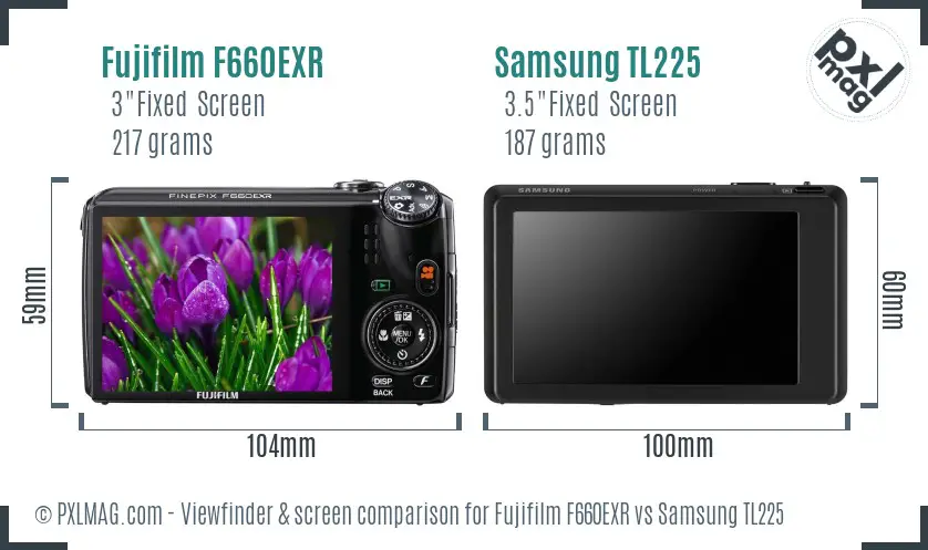 Fujifilm F660EXR vs Samsung TL225 Screen and Viewfinder comparison