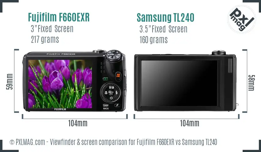 Fujifilm F660EXR vs Samsung TL240 Screen and Viewfinder comparison