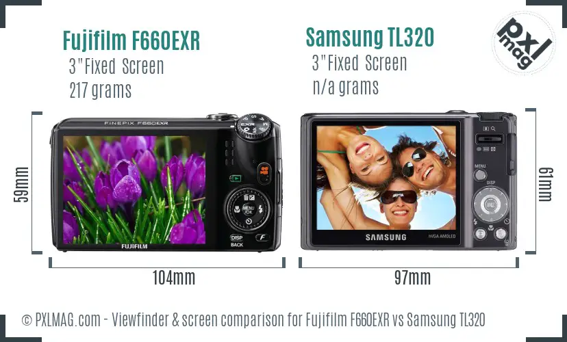 Fujifilm F660EXR vs Samsung TL320 Screen and Viewfinder comparison