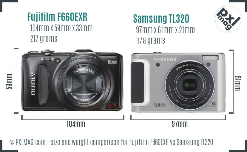 Fujifilm F660EXR vs Samsung TL320 size comparison