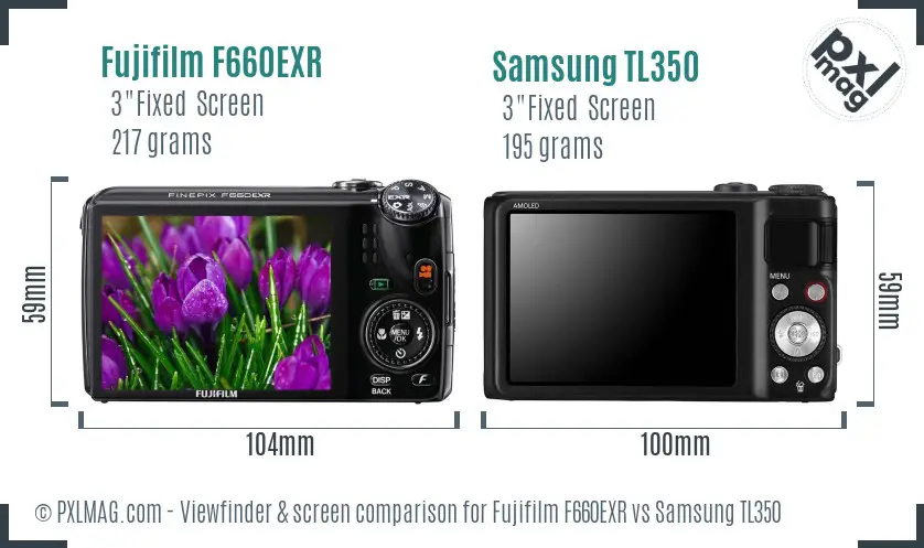 Fujifilm F660EXR vs Samsung TL350 Screen and Viewfinder comparison
