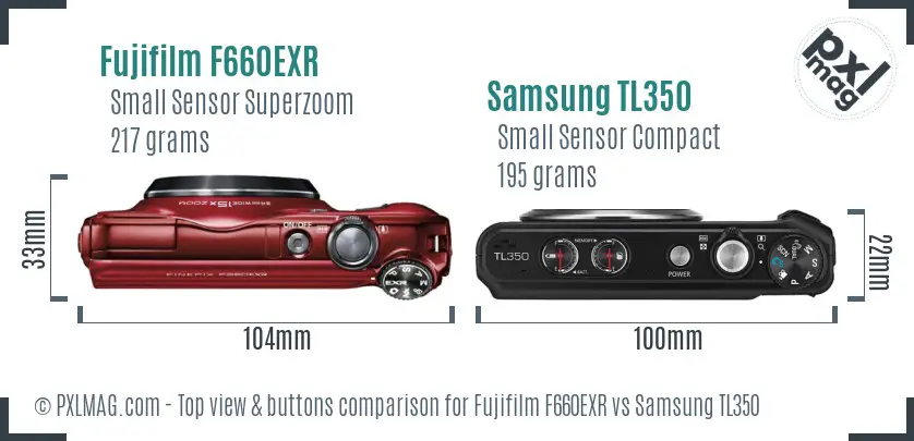 Fujifilm F660EXR vs Samsung TL350 top view buttons comparison