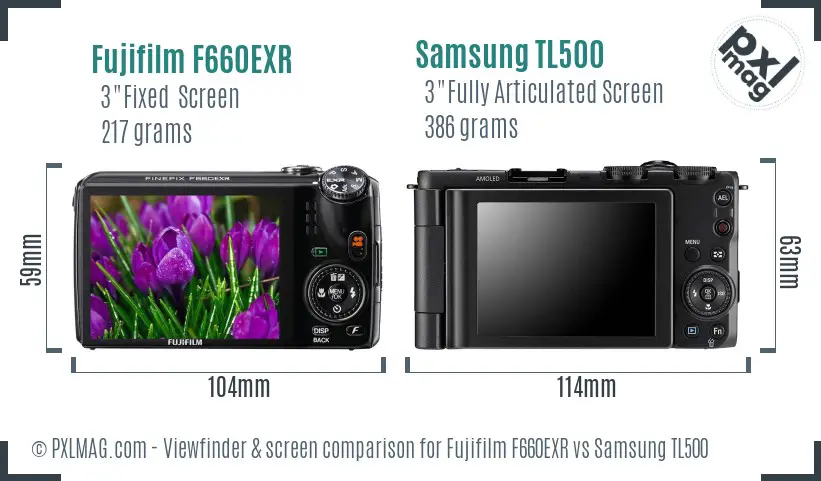 Fujifilm F660EXR vs Samsung TL500 Screen and Viewfinder comparison