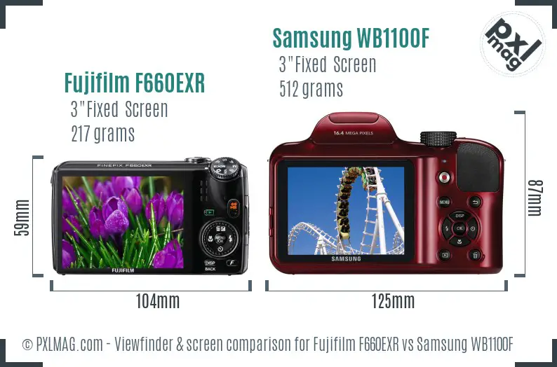 Fujifilm F660EXR vs Samsung WB1100F Screen and Viewfinder comparison