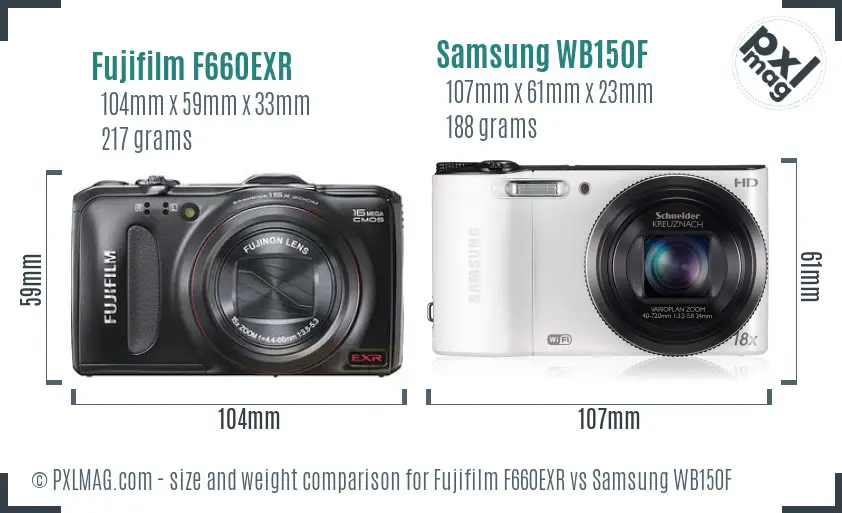 Fujifilm F660EXR vs Samsung WB150F size comparison