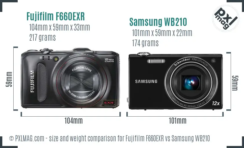 Fujifilm F660EXR vs Samsung WB210 size comparison