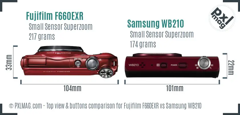 Fujifilm F660EXR vs Samsung WB210 top view buttons comparison