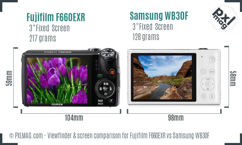 Fujifilm F660EXR vs Samsung WB30F Screen and Viewfinder comparison