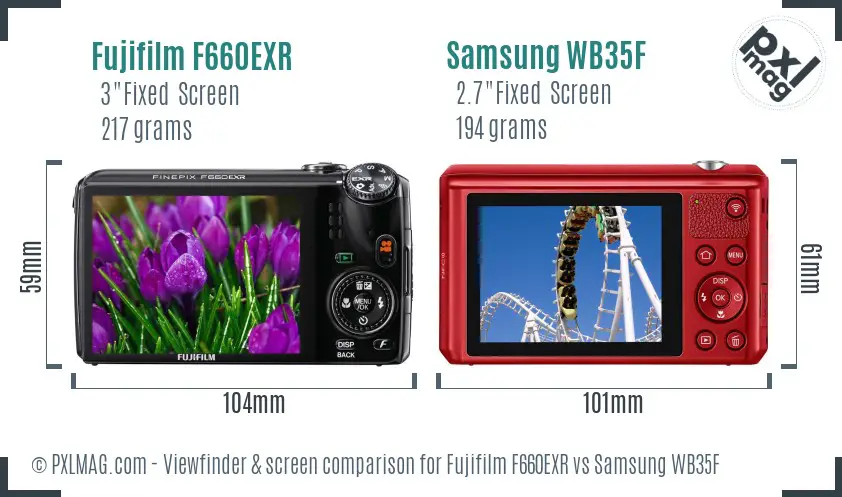 Fujifilm F660EXR vs Samsung WB35F Screen and Viewfinder comparison