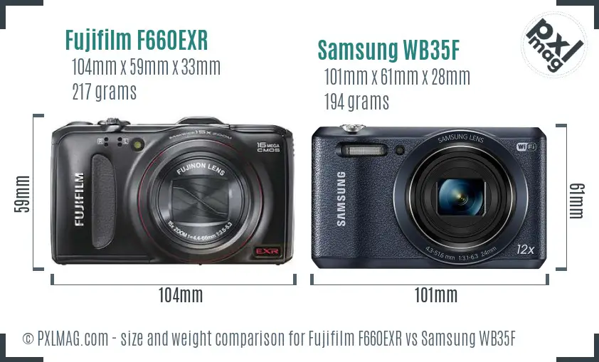 Fujifilm F660EXR vs Samsung WB35F size comparison