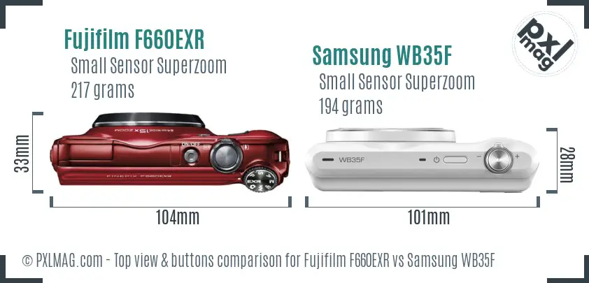Fujifilm F660EXR vs Samsung WB35F top view buttons comparison