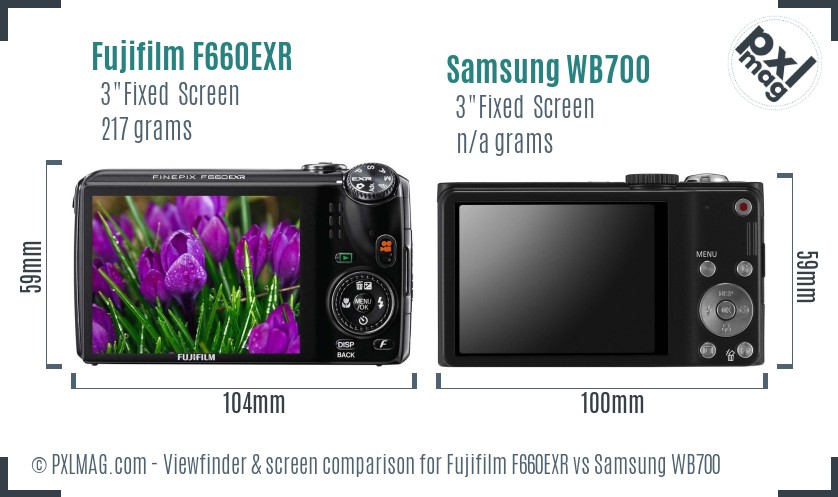 Fujifilm F660EXR vs Samsung WB700 Screen and Viewfinder comparison