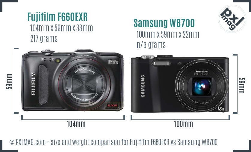 Fujifilm F660EXR vs Samsung WB700 size comparison