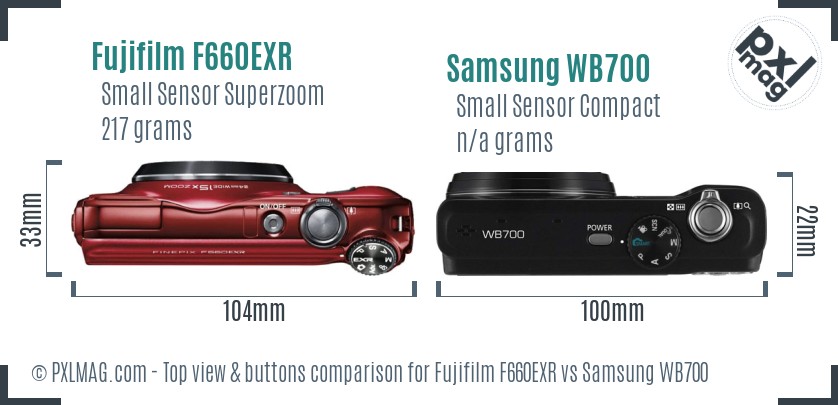 Fujifilm F660EXR vs Samsung WB700 top view buttons comparison