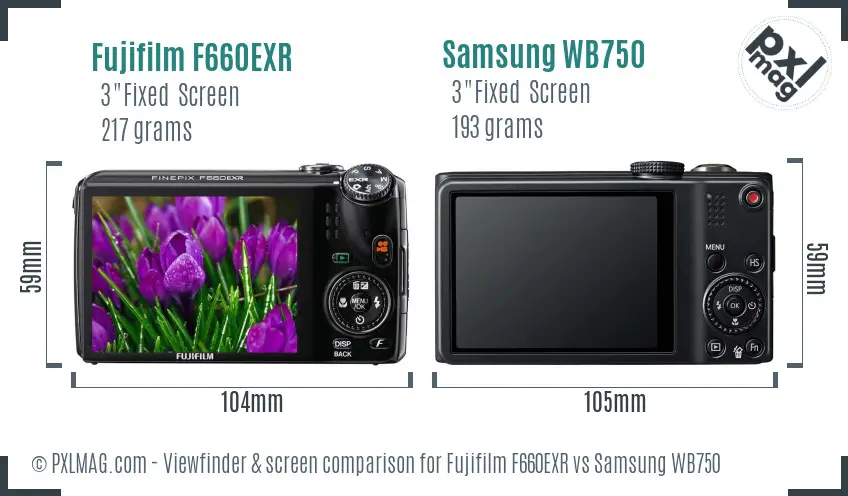Fujifilm F660EXR vs Samsung WB750 Screen and Viewfinder comparison