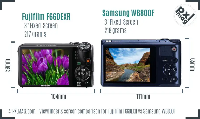 Fujifilm F660EXR vs Samsung WB800F Screen and Viewfinder comparison