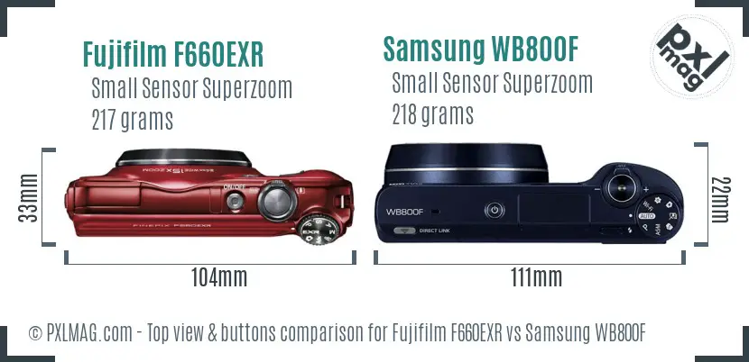 Fujifilm F660EXR vs Samsung WB800F top view buttons comparison