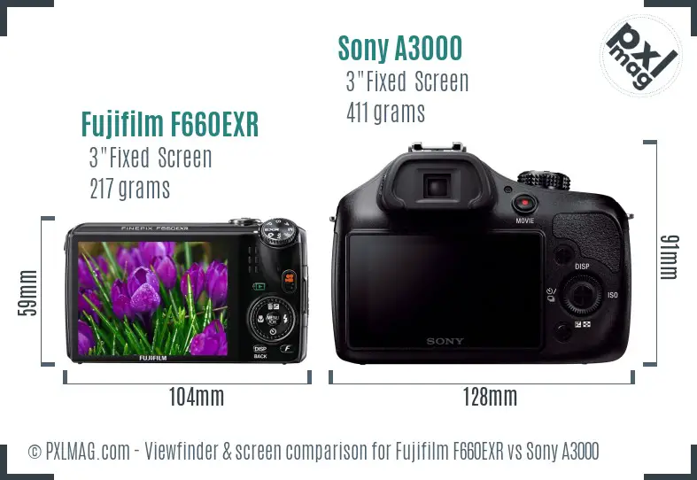 Fujifilm F660EXR vs Sony A3000 Screen and Viewfinder comparison