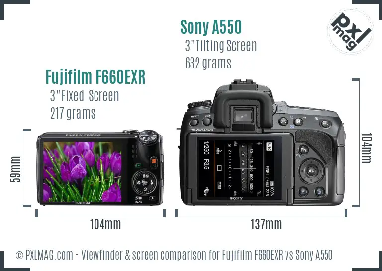 Fujifilm F660EXR vs Sony A550 Screen and Viewfinder comparison