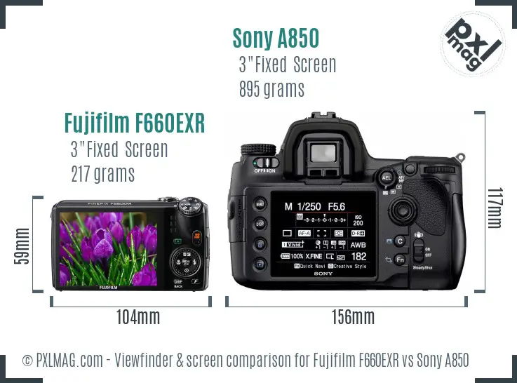 Fujifilm F660EXR vs Sony A850 Screen and Viewfinder comparison