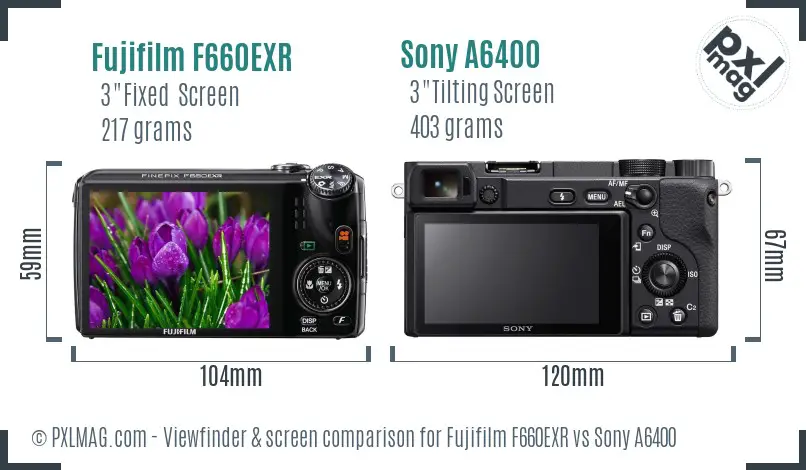 Fujifilm F660EXR vs Sony A6400 Screen and Viewfinder comparison