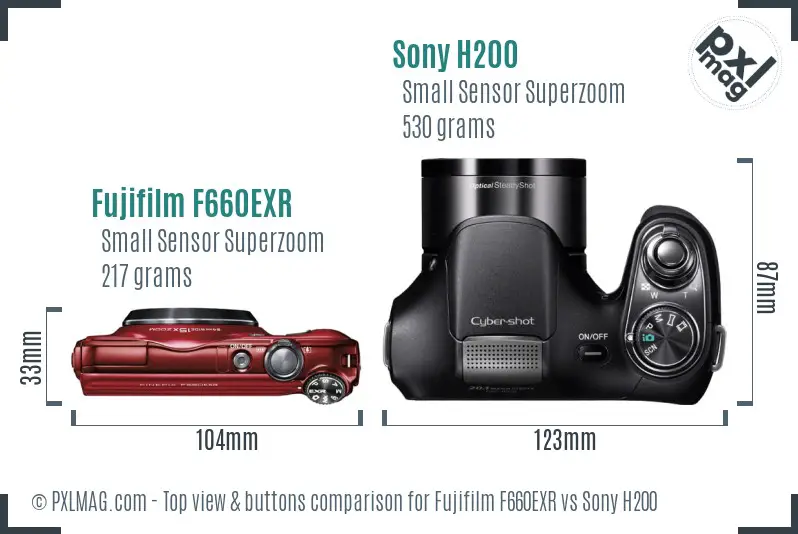 Fujifilm F660EXR vs Sony H200 top view buttons comparison