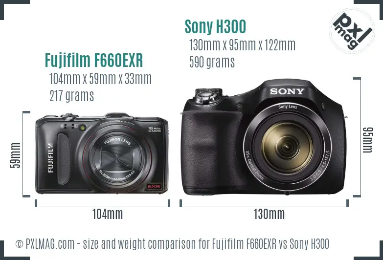 Fujifilm F660EXR vs Sony H300 size comparison