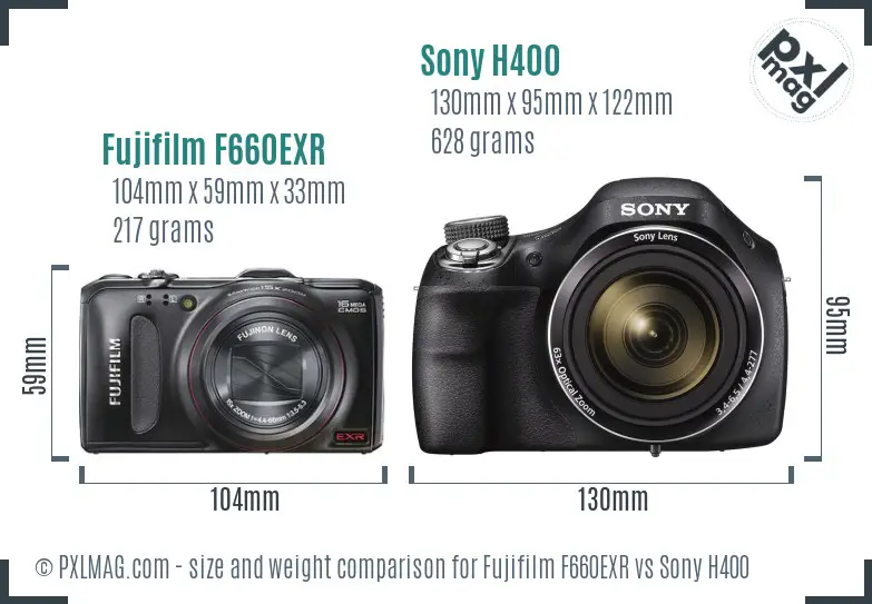 Fujifilm F660EXR vs Sony H400 size comparison Fujifilm F660EXR vs Sony H400 size comparison